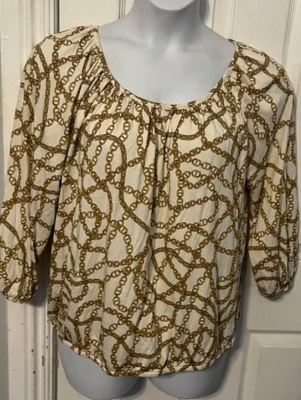 White Michael Michael Kors Blouse with Gold Chain Print